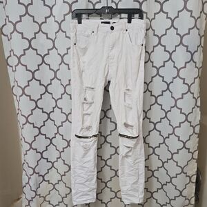 Men's Distressed White Skinny Jeans